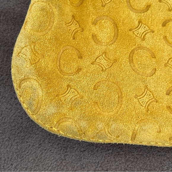 RARE ❤️ Celine Vintage Golden Yellow Suede Leather C Logo Designer Shoulder Bag - Picture 11 of 16